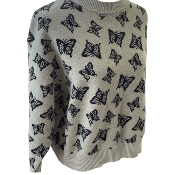 Stella Tweed Green Black Butterfly Knit Sweater Boho Cottage Cropped Women XL - Picture 6 of 9